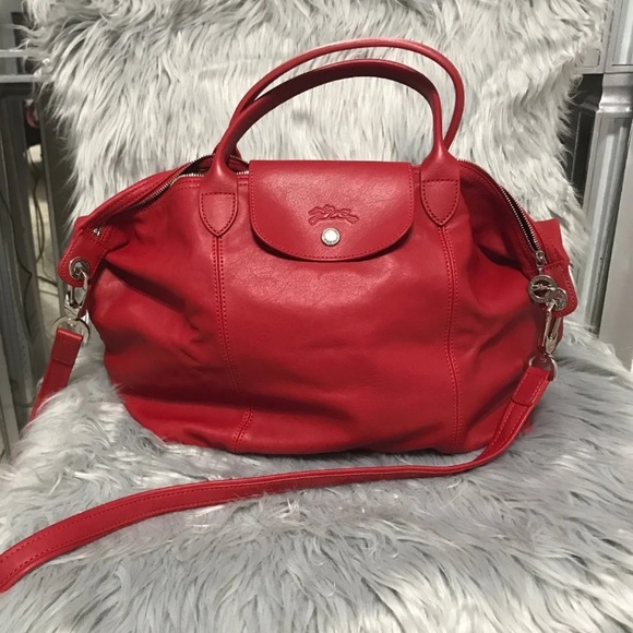 longchamp red leather bag